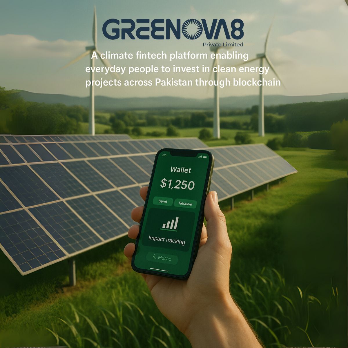 greenova8's tweet image. What if anyone could own a piece of Pakistan’s clean energy future? ⚡️

That’s what we’re building at Greenova8 a climate fintech where people invest in real solar and wind projects through blockchain.

Real power. Real returns. Real impact.
#ClimateFintech #Web3 #Blockchain