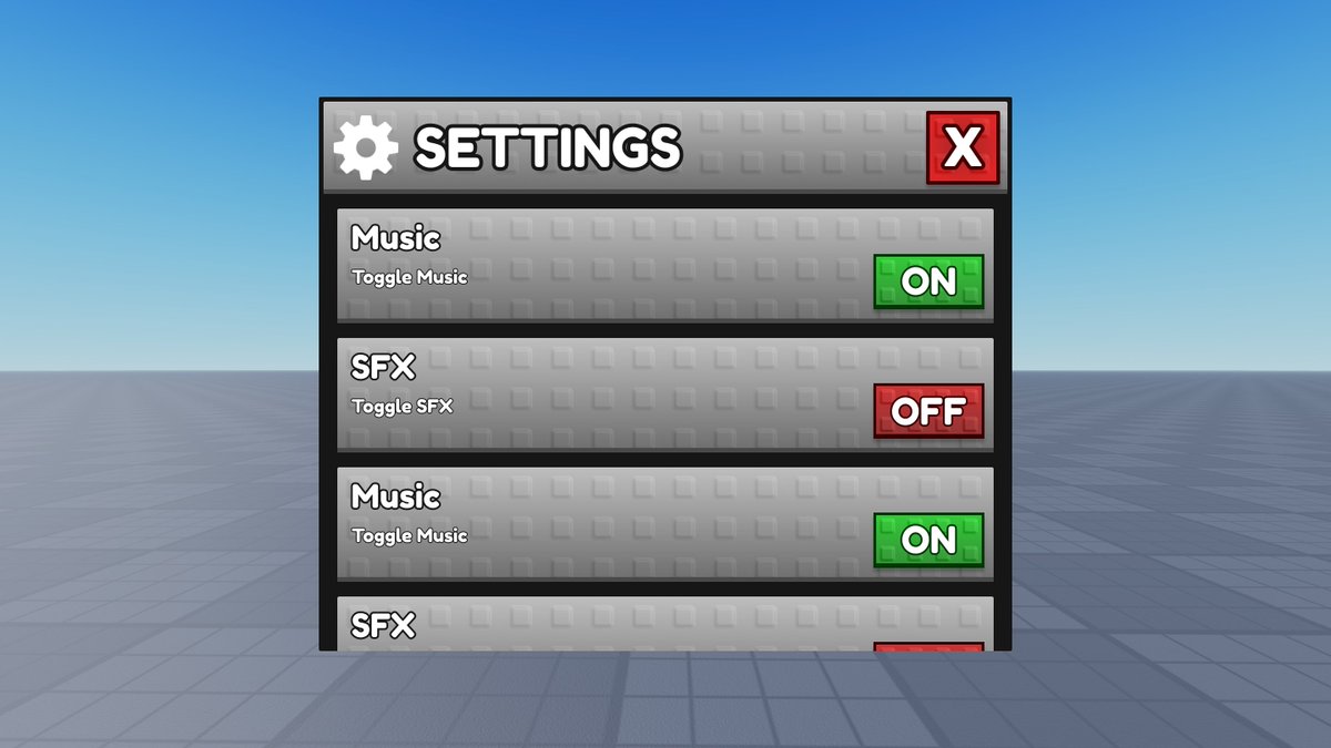 ShadowDesignss's tweet image. 🧱Stud-Style Settings UI
Been refining my work in this style lately.
💼Need high-quality, game-ready UIs? DM phnshadow on Discord.
❤️ + 🔁 appreciated!
#RobloxDev #RobloxUI #GameUI #UIDesign #GameDev