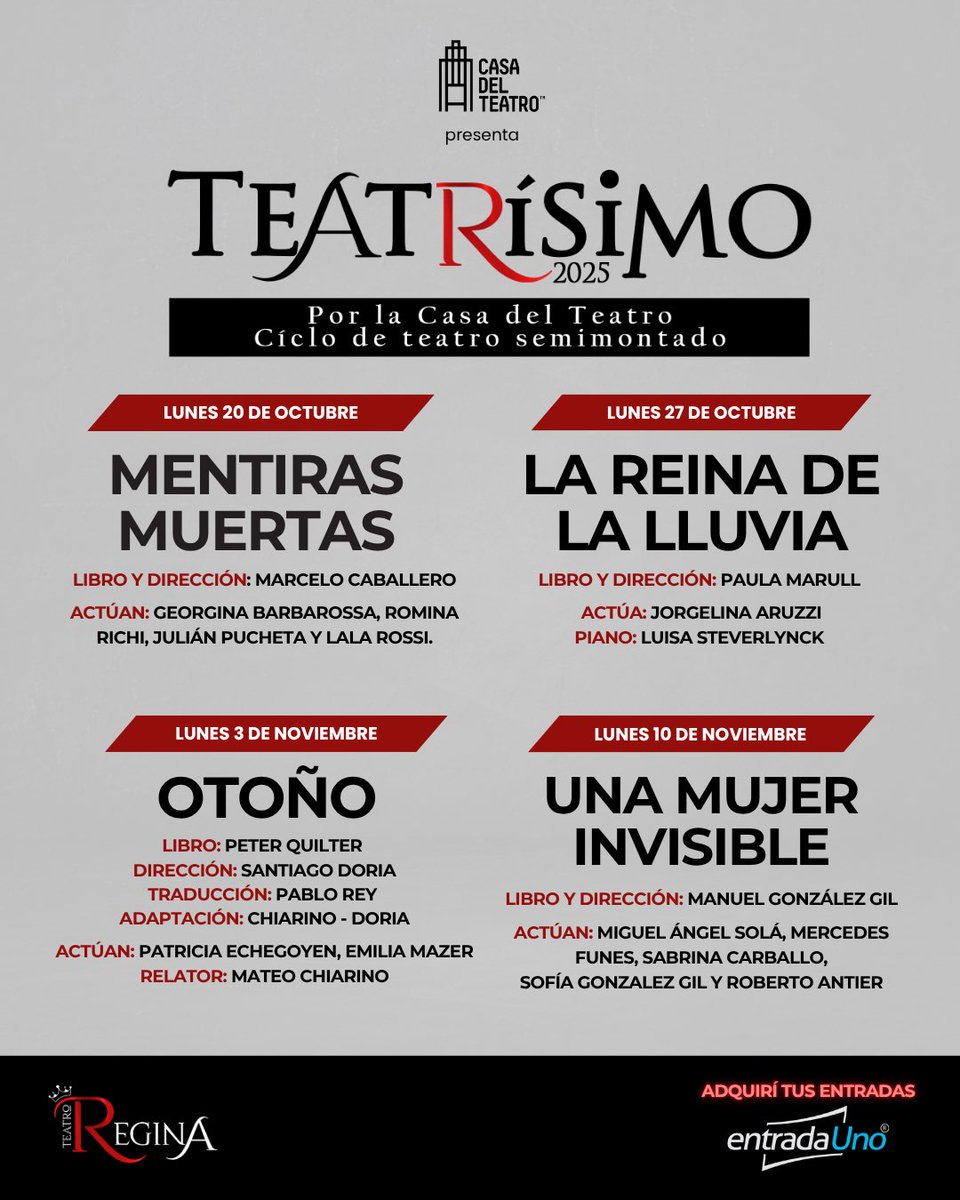 Volvió Teatrísimo a Casa del Teatro 

Ciclo de teatro semimontado a beneficio de nuestra institución. 

Los esperamos 

🎫 <a href="/entradaunocom/">Entrada Uno</a>