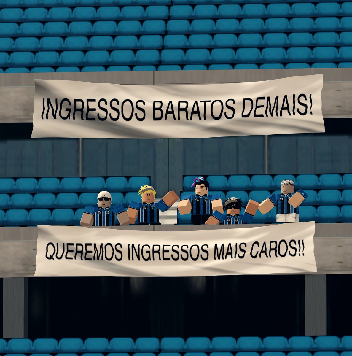 Copa_Roblox's tweet image. Protesto inusitado da torcida do Grêmio na arquibancada antes de começar o jogo! 😳
#CopaRoblox