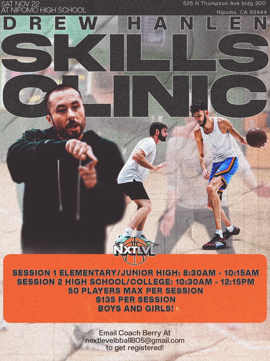 CoachBerry07's tweet image. November 22nd, mark your 🗓️ 

A very special clinic is going down for all basketball players on the central coast. 

You won’t want to miss this 🏀‼️

@DrewHanlen @PureSweat 
•
•
#nextlevel #keepgoing 📈