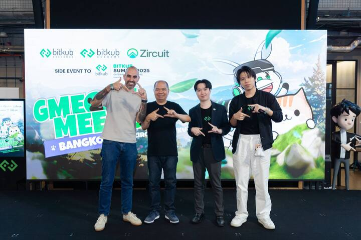 Zircuit's tweet photo. Our very own @martinetlee and @mirkogarozzo presented at our gmeow meetup in Bangkok earlier this week 🇹🇭 Thank you to everyone who stopped by 💚

They'll be at the @BitkubOfficial summit this weekend, so make sure to stop by and say hi 👋 https://t.co/viZON0Ejs0