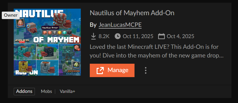 Huge thanks for the 20K downloads of the Spears of Mayhem Add-On and the 8K downloads of the Nautilus of Mayhem Add-On! I'm really happy that you all enjoyed my concepts. 🧡😄

#Minecraft #Bedrock #MinecraftAddons #MountsOfMayhem