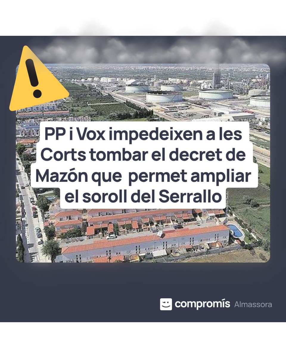 ⚠️⚠️ PP i Vox voten a les Corts contra el veïnat d'Almassora i donen llum verda als sorolls del Serrallo. Votant en contra a la petició de Compromís a les Corts, han impedit tombar el decret de Mazón que permet ampliar els sorolls de les multinacionals.

🗞elperiodic.com/val/almassora/…