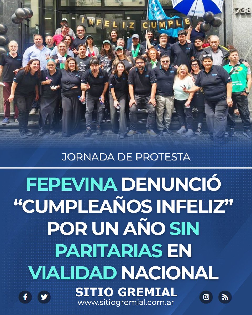 🗞 𝗙𝗘𝗣𝗘𝗩𝗜𝗡𝗔 𝗱𝗲𝗻𝘂𝗻𝗰𝗶𝗼́ ❞𝗰𝘂𝗺𝗽𝗹𝗲𝗮𝗻̃𝗼𝘀 𝗶𝗻𝗳𝗲𝗹𝗶𝘇❞ 𝗽𝗼𝗿 𝘂𝗻 𝗮𝗻̃𝗼 𝘀𝗶𝗻 𝗽𝗮𝗿𝗶𝘁𝗮𝗿𝗶𝗮𝘀 𝗲𝗻 𝗩𝗶𝗮𝗹𝗶𝗱𝗮𝗱 𝗡𝗮𝗰𝗶𝗼𝗻𝗮𝗹 - 𝗦𝗜𝗧𝗜𝗢 𝗚𝗥𝗘𝗠𝗜𝗔𝗟
.
▶ sitiogremial.com.ar/nota/36692/fep… 
.
<a href="/fepevinaprensa/">FePeViNa Prensa</a> <a href="/SindicatoSevina/">Sevina Sindicato</a>  
.