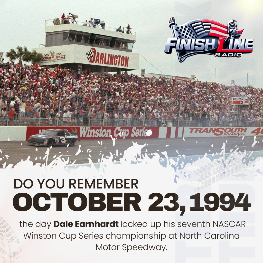 finishlineradio's tweet photo. Throwback Thursday to October 23, 1994, the day Dale Earnhardt locked up his seventh NASCAR Winston Cup Series championship at North Carolina Motor Speedway. What’s your favorite Earnhardt win? Share it below!
#ThrowbackThursday #DaleEarnhardt #NASCARHistory #FinishLineRadio https://t.co/GSINFnDfGh