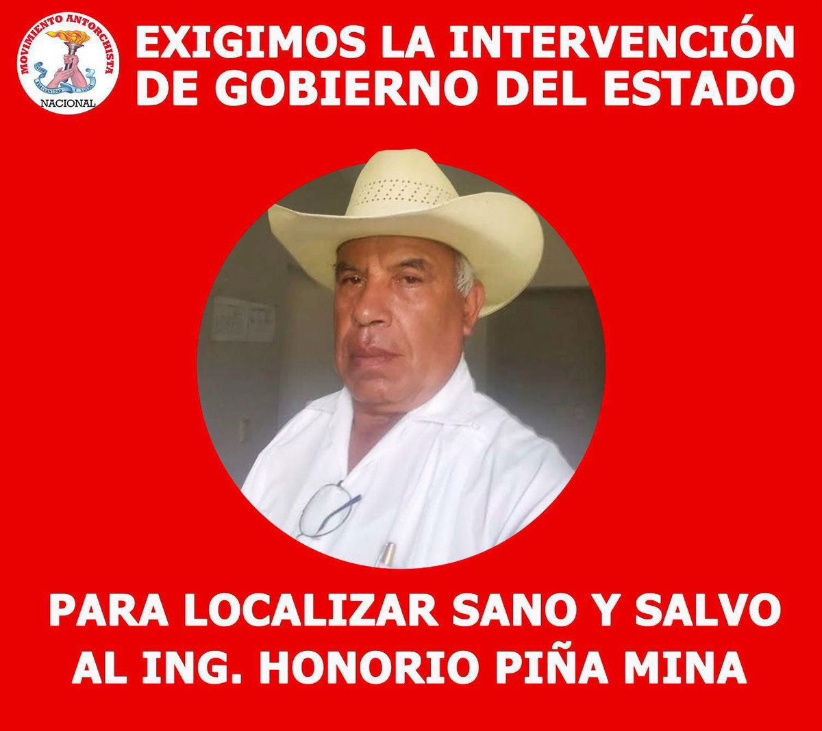 #QueAparezcaHonorioPiña y #VeracruzInseguro

Pedimos intervención  del Gobierno de México para que aparezca Antorchista Honorio Piña.