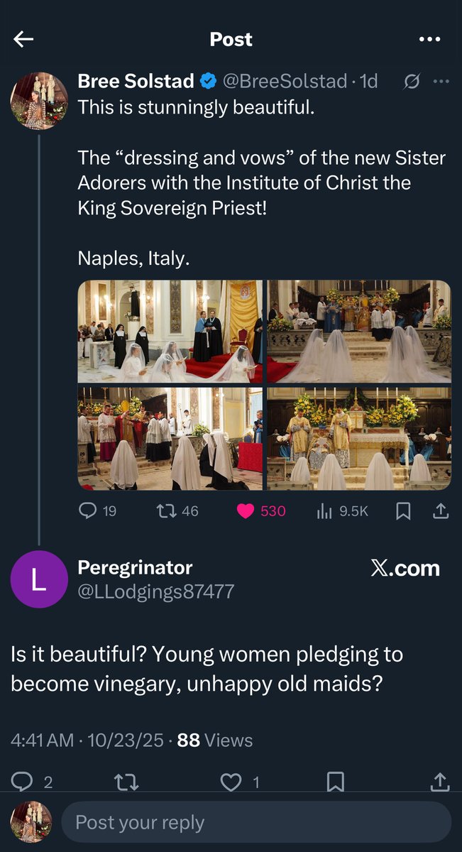 Imagine calling the most joyous, virtuous, devout, and beautiful women on the planet “vinegary.”

Ignorance to holiness breeds bitterness.