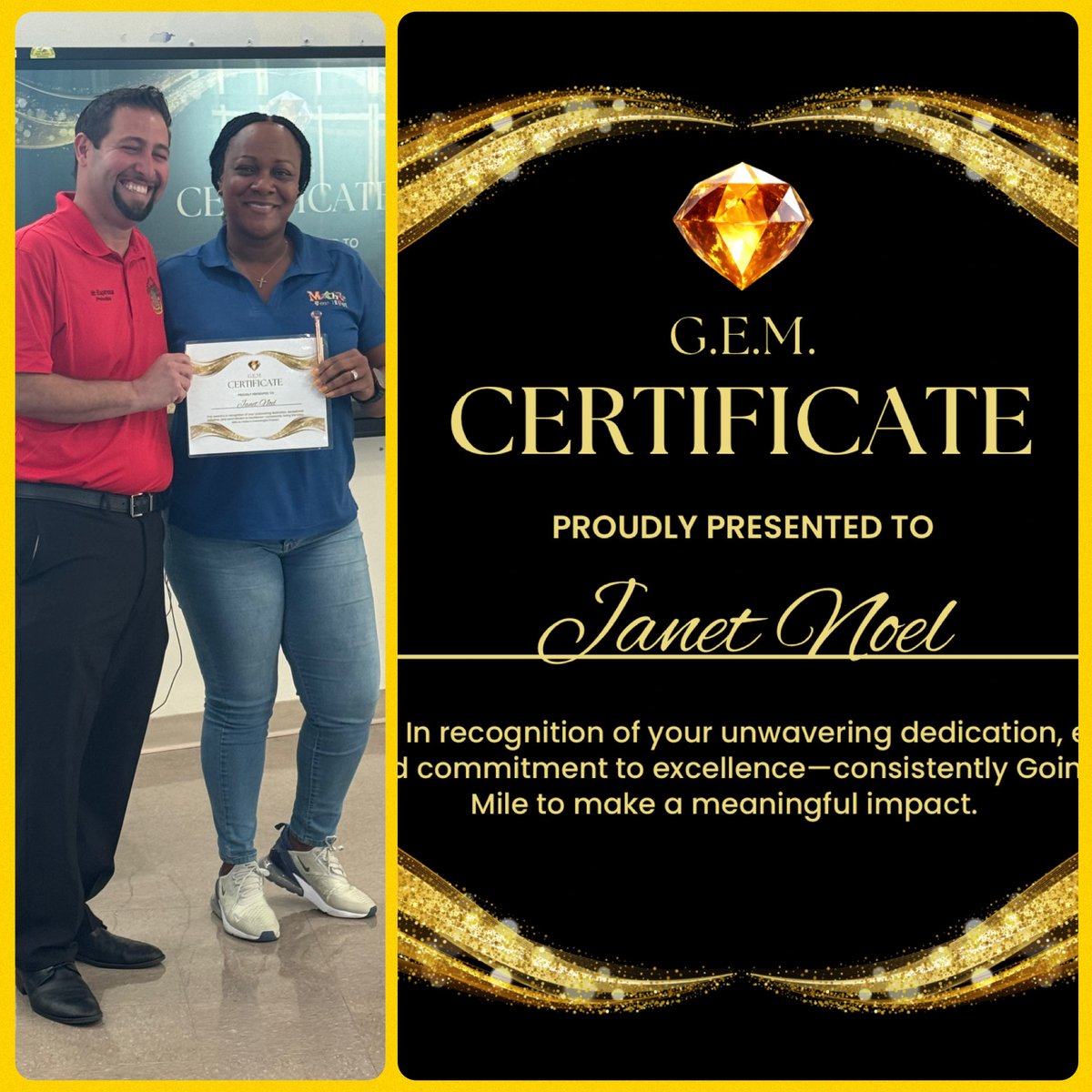 🎉 Shoutout to Mrs. Janet Noel! 🎉
Our first Going the Extra Mile G.E.M. recipient!💎
Thank you for your dedication and the impact you make in your students' success. 🌟
#ExcellenceIsOurAltitude #GoingTheExtraMile #StudentSuccess #ThankYouMrsNoel