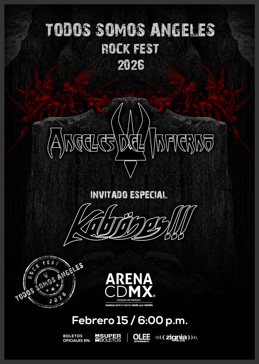culturarockmx's tweet photo. Los #angelesdelinfierno llegan a la #ArenaCDMX en 2026 como parte del ‼️𝐓𝐨𝐝𝐨𝐬 𝐒𝐨𝐦𝐨𝐬 𝐀𝐧𝐠𝐞𝐥𝐞𝐬 𝐑𝐨𝐜𝐤 𝐅𝐞𝐬𝐭 junto a #Kabrones ‼️🔥🔥🔥

#elinfiernoestadesatado #angelesdelinfierno 

🎟 Los boletos ya están a la venta en taquillas y en: https://t.co/qZs5mSVwWs https://t.co/hnpVRfwPes