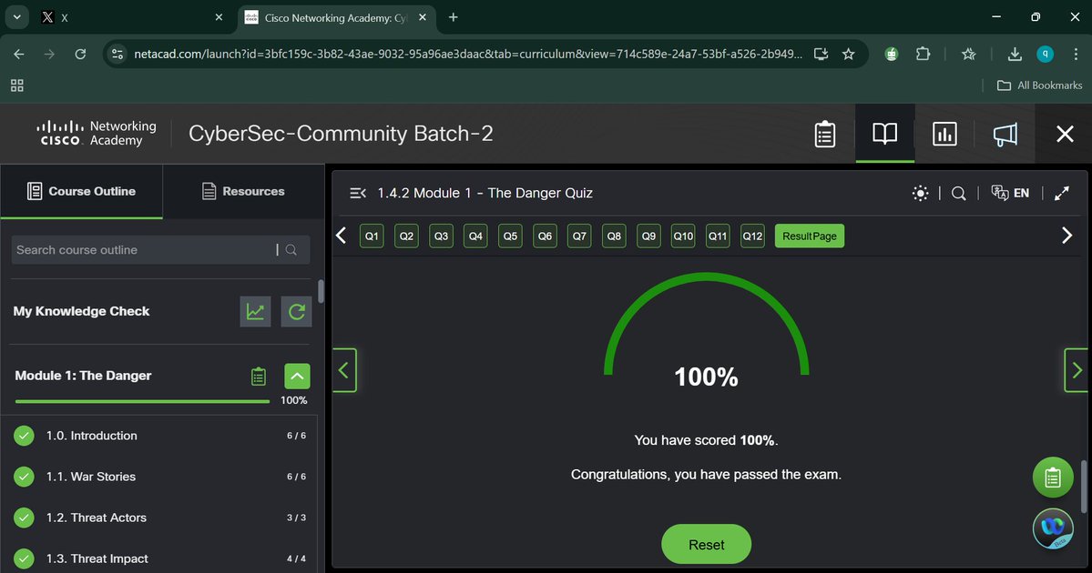 d_pcode's tweet image. 29-30/100
#100DaysOfCyberSecurity
@ireteeh @cyberjeremiah 
I finished the CyberOps Associate course's first module today. I learnt about how networks and data are attacked, what motivates threat actors, and the potential consequences of network security breaches.
#CyberSecurity