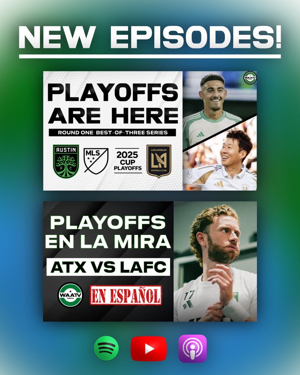 New episodes of the <a href="/Topflightpod/">Top Flight : Austin FC & World Futbol</a> are now available 🥶🔥

🌳🏆 PLAYOFFS ARE HERE 🏆🌳

- WAATV in English : <a href="/HernanATX/">Hernan G WAATV</a> <a href="/Bryan520atx/">Bryan Saldaña</a> &amp; Primo

- WAATV en Español: <a href="/HernanATX/">Hernan G WAATV</a> <a href="/Diego_valrey92/">Diego Valencia</a> &amp; <a href="/Ozzy_991/">Ozzy 91</a> 

Now available on all platforms 🎙️📲 💻 

#austinfc #verde | WAATV