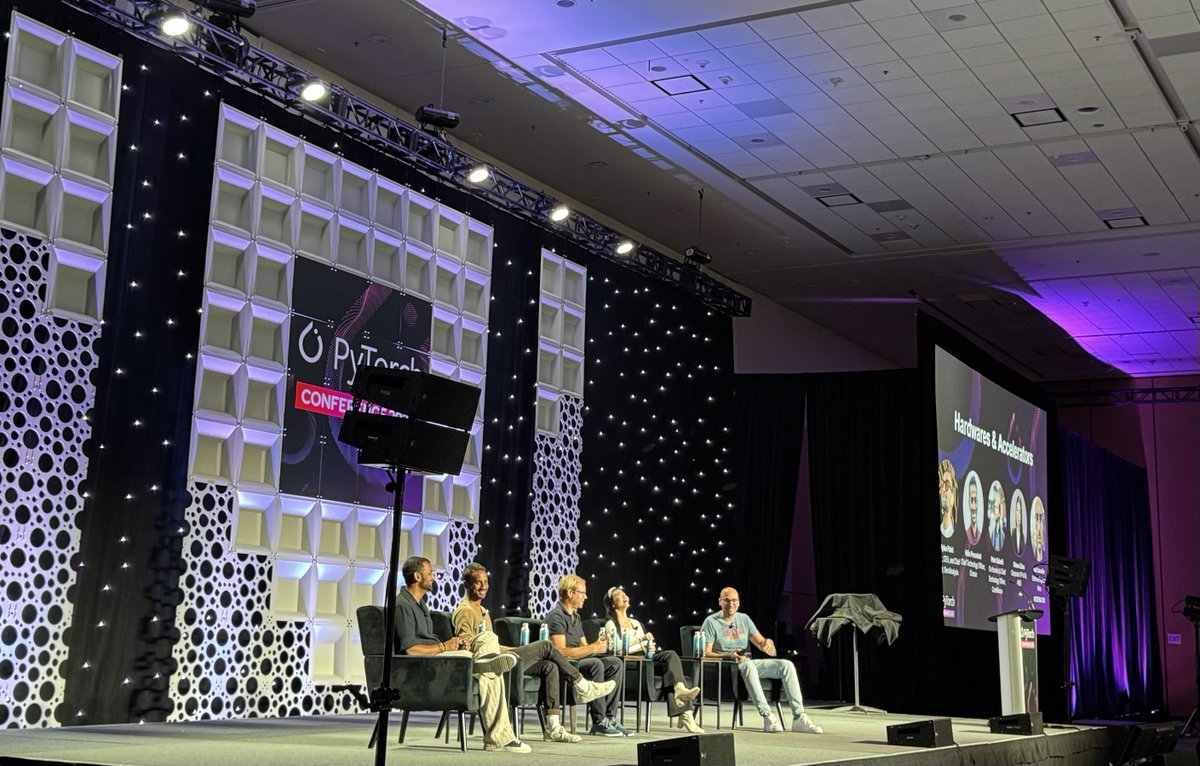 PyTorch's tweet image. Up next in the afternoon keynotes at #PyTorchCon: “Hardware & Accelerators.”
A discussion with Dylan Patel (SemiAnalysis), Sharon Zhou (AMD), Peter Salanki (CoreWeave), and Nitin Perumbeti (Crusoe Energy), moderated by Mark Saroufim of Meta, on scaling compute and innovation…