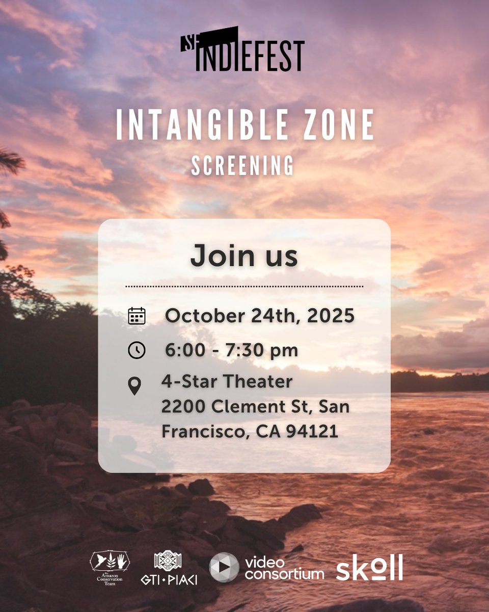 AmazonTeamOrg's tweet image. Join Us for a Special Screening in San Francisco

We are excited to invite you to the screening of The Intangible Zone at the Green and Environmental Film Festival, happening Friday, October 24, at 6:00 PM at the 4 Star Theater in San Francisco.

Set deep in the Colombian Amazon,…