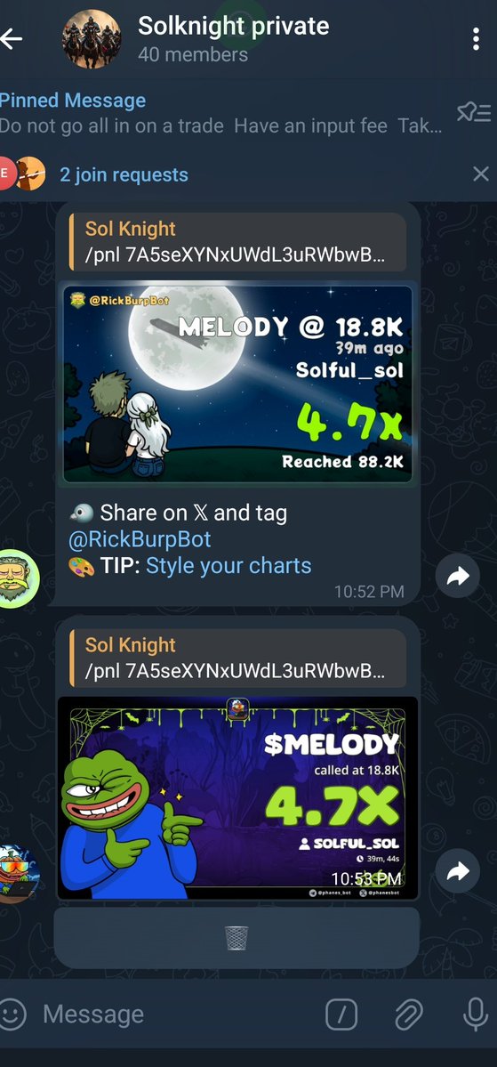 4.7x 

$MELODY 

/pnl 7A5seXYNxUWdL3uRWbwBMDxskjoAReNeTi5dW3x4pump 

Tg group eating 

#Solana #Memecoin
