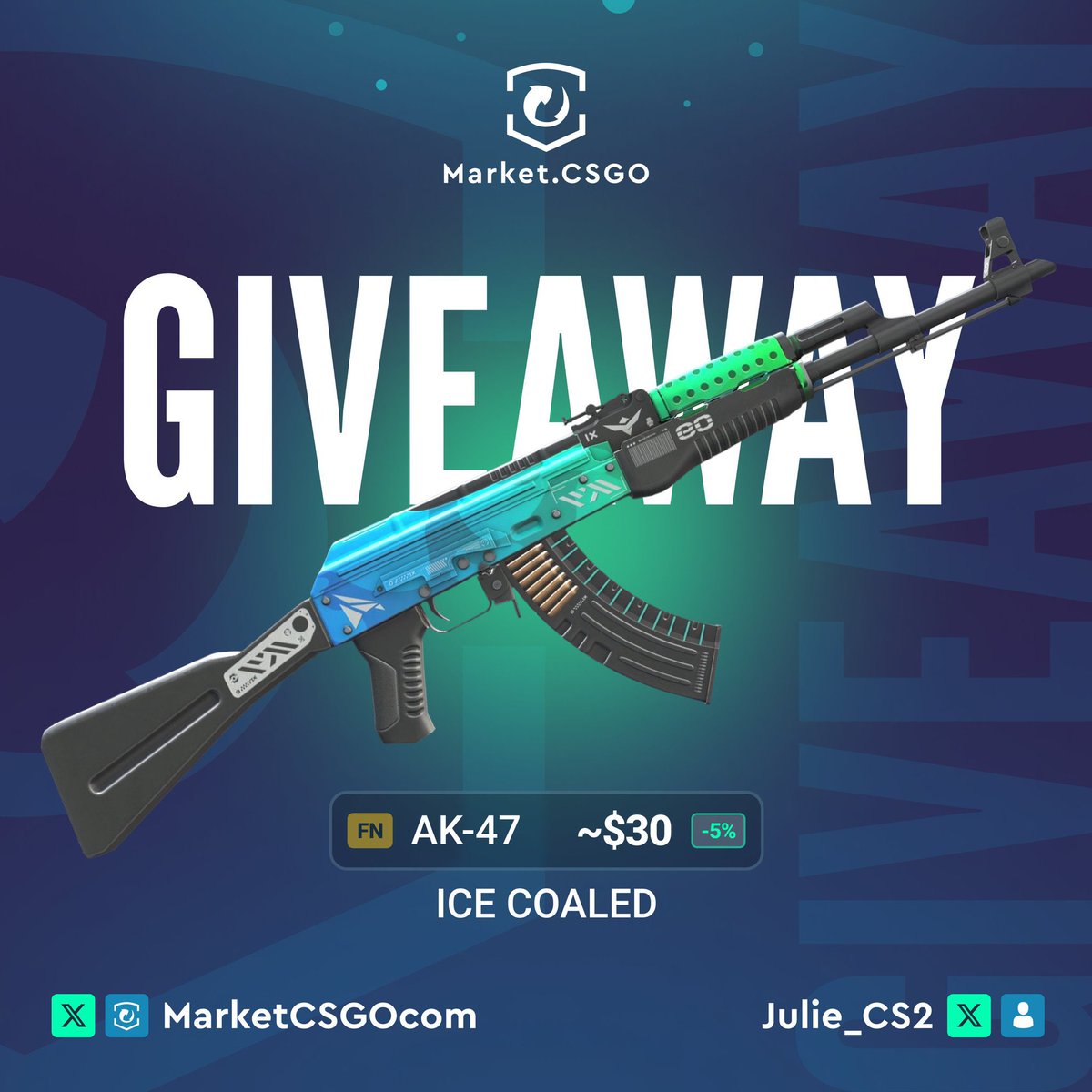 Julie ˗ ˏ ˋ ♡ ˎˊ ˗ (@julie_cs2) on Twitter photo 🎁 AK-47 | Ice Coaled FN Giveaway 🎁
How to Enter:
1️⃣ Follow <a href="/MarketCSGOcom/">Market.CSGO</a> + <a href="/Julie_CS2/">Julie ˗ ˏ ˋ ♡ ˎˊ ˗</a>
2️⃣ Like and Retweet this post
3️⃣ Tag at least one of your teammate under the comment section
💥 Winner will be announced on October 31st.
⏰ Don't miss your shot at this epic skin! Good 🎁 AK-47 | Ice Coaled FN Giveaway 🎁
How to Enter:
1️⃣ Follow <a href="/MarketCSGOcom/">Market.CSGO</a> + <a href="/Julie_CS2/">Julie ˗ ˏ ˋ ♡ ˎˊ ˗</a>
2️⃣ Like and Retweet this post
3️⃣ Tag at least one of your teammate under the comment section
💥 Winner will be announced on October 31st.
⏰ Don't miss your shot at this epic skin! Good