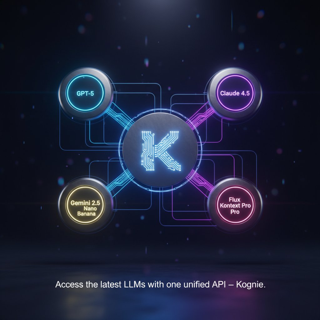 Kognie_AI's tweet image. Access the latest LLMs from one place.
With the Kognie API, you can connect to GPT-5, Claude 4.5, Nano Banana, Flux Kontext, and more all with a single API key.
Build smarter. Scale faster.
👉 kognie.com/api
#LLMs  #LLM4Code #developersarmy  #MLOps #DeveloperCommunity