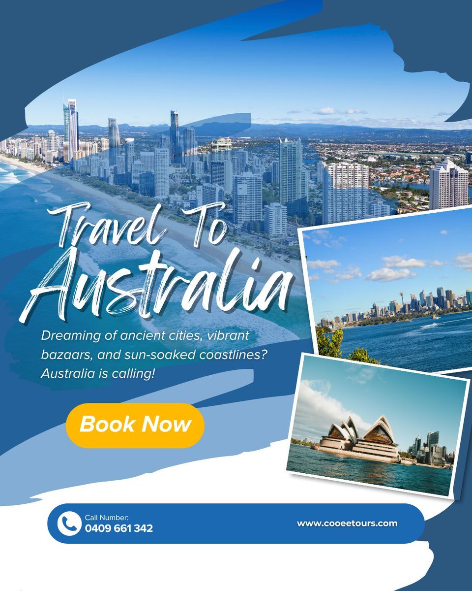 COOEETOURS's tweet photo. Dreaming of golden beaches, coastal cities, and endless sunshine? Australia is calling and Cooee Tours will take you there! 🌊

📞 Book your getaway today!

#TravelAustralia #CooeeTours #GoldCoastBeaches #SydneyViews #ExploreDownUnder https://t.co/Smy0jMt2pw