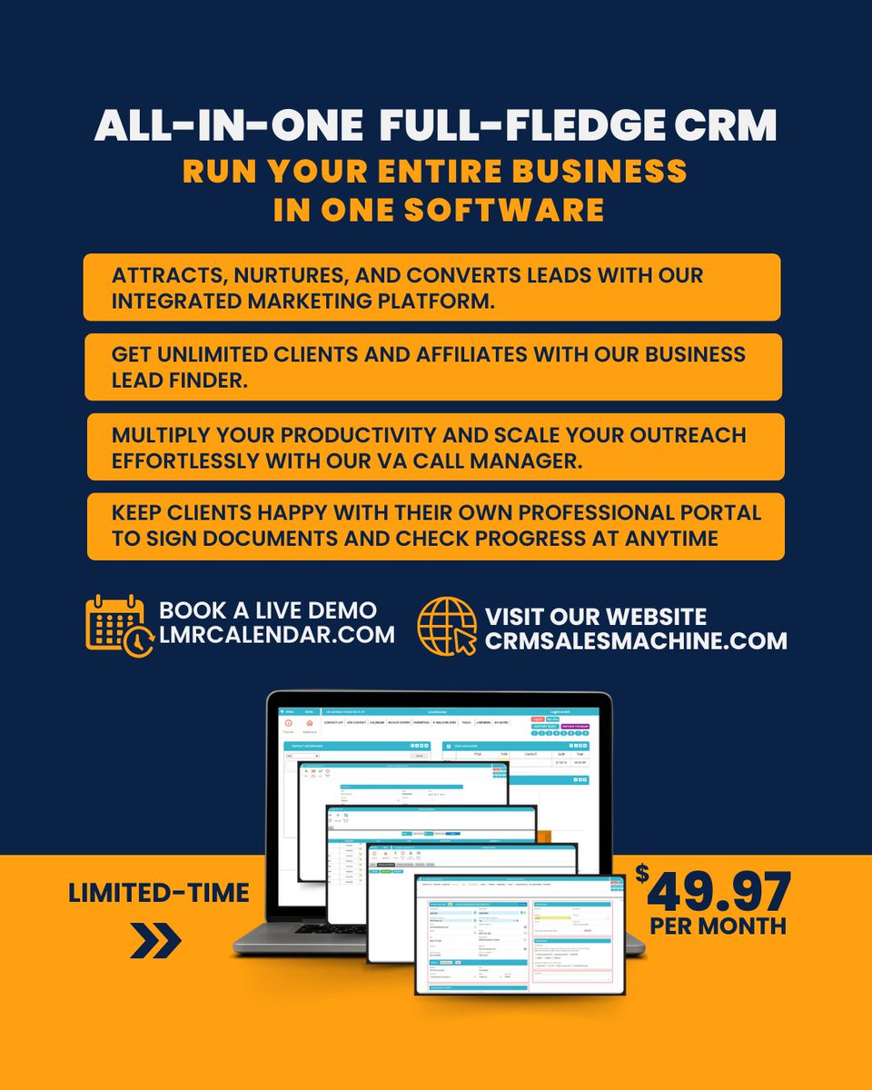 LMRINTL's tweet image. Stop wasting money on multiple subscriptions!
🔥 Limited-time deal: $49.97/month
👉 Learn more at CRMSalesMachine.com

#CRMSalesMachine #CRM #SalesAutomation #BusinessTools #MarketingSoftware #SalesProductivity #CRMPlatform #ClientPortal #SalesSystem #BusinessCRM