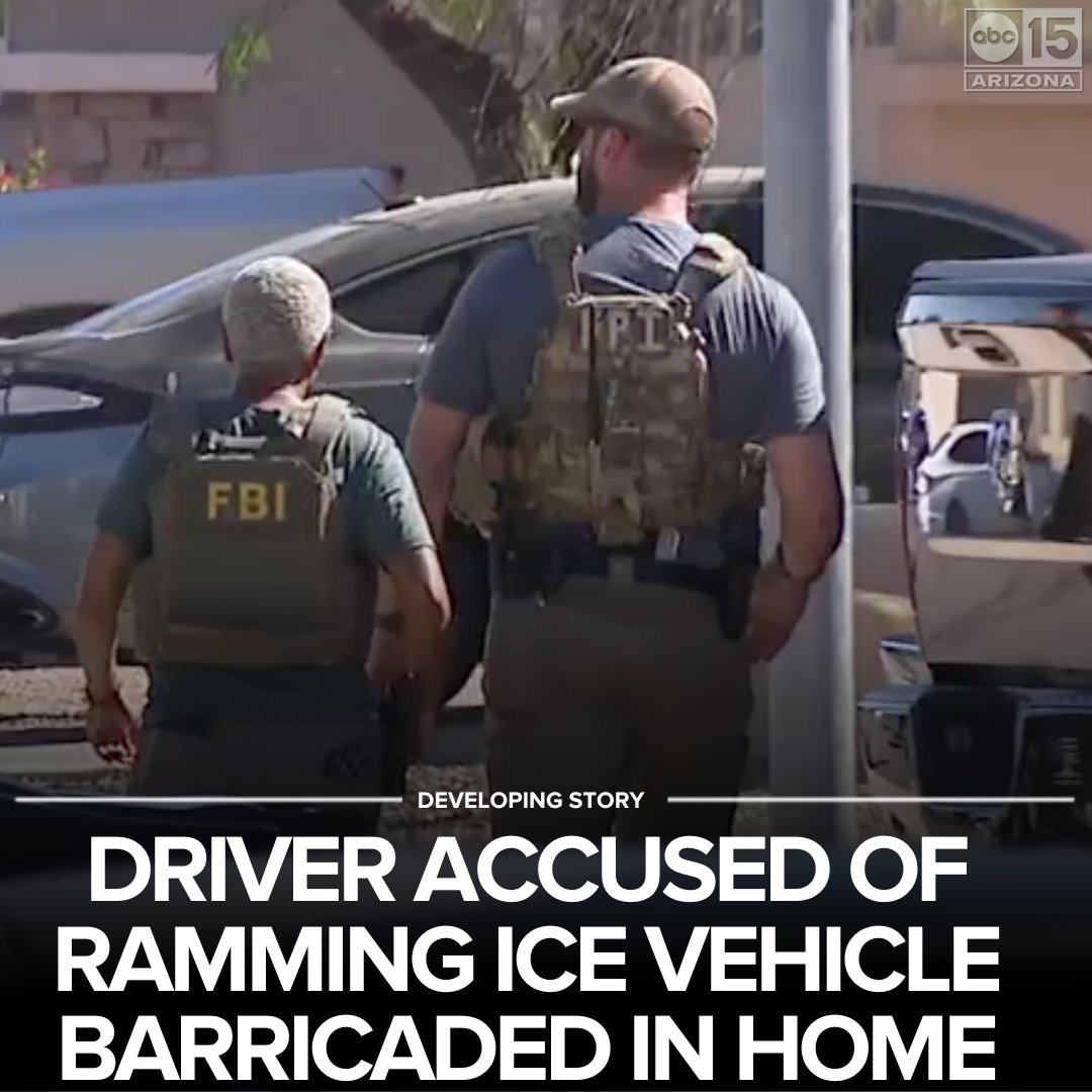 abc15's tweet image. #DEVELOPING An Avondale neighborhood is blocked off after authorities say a driver rammed an ICE vehicle and barricaded themself inside a home.