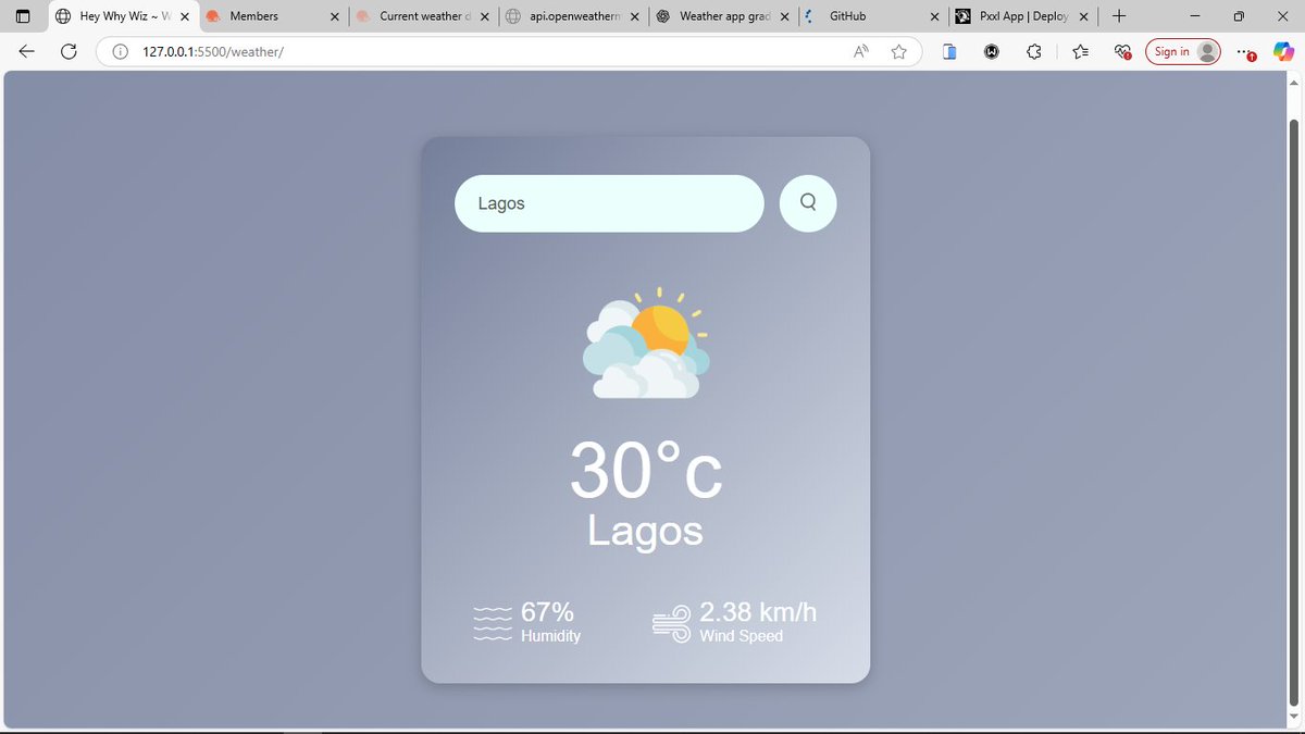 Day 1 of 30 Days of coding with Javascript building different projects on each days
Today I built a simple weather check webapp 👻

Link below 👇👇👇

heywhywiz-weather-app.vercel.app

#heywhywiz #javascriptlearning #Coding #CodingJourney #Building