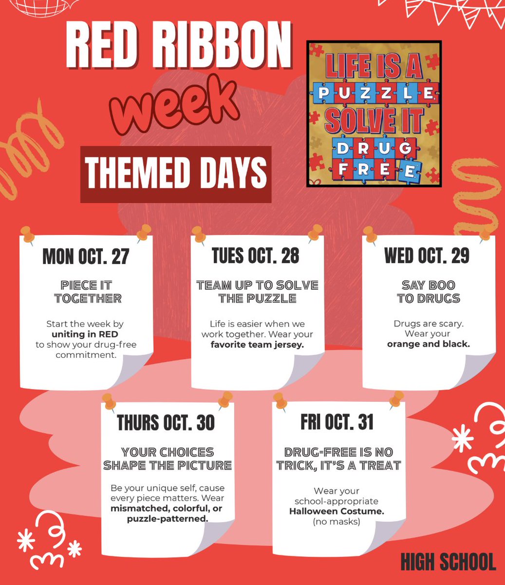 Next week is Red Ribbon Week and MHS will be celebrating a drug free lifestyle. We hope you join our spirit week fun.
