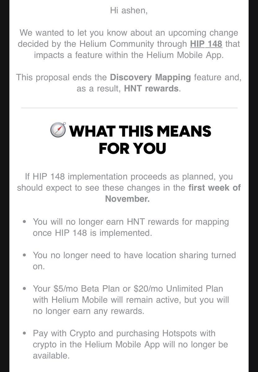 HIP 148の変更に関するHelium Mobileのメールのスクリーンショット