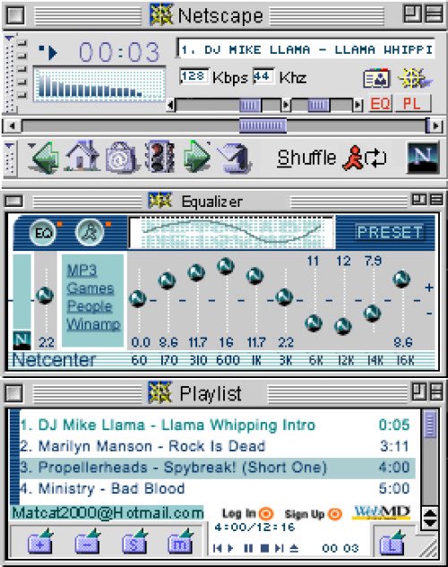 OldInternetFeel's tweet image. Winamp Netscape skin, 2000