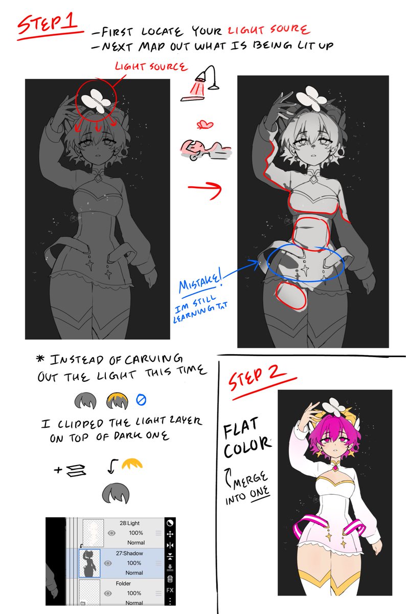 ciosuii's tweet image. Experimented again and did another process-guide-thing! There’s definitely easier ways than this but it’s what works for me ^^
