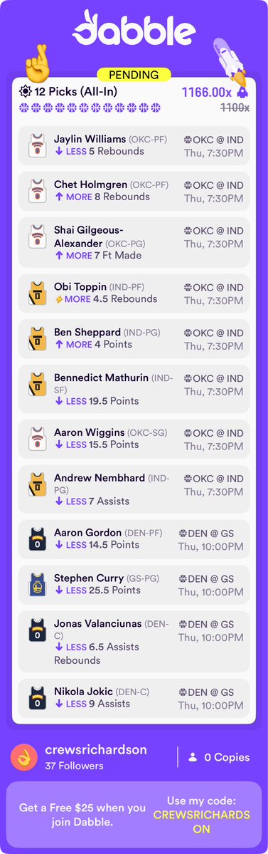 CrewsLocks's tweet image. Let’s cash #dabble #nba