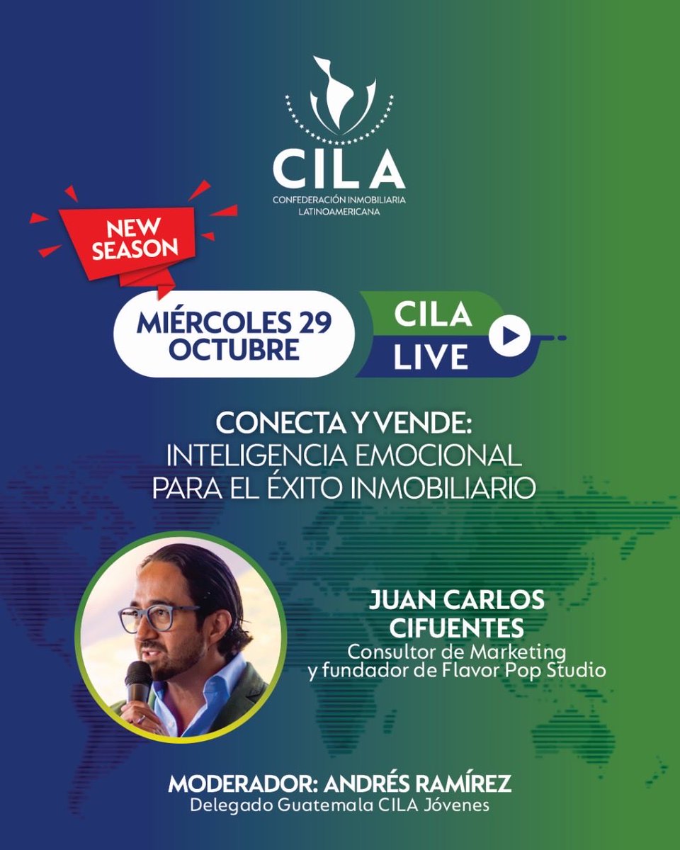 ConfederaCila's tweet image. 🧠 CILA Live | Conecta y vende: Inteligencia emocional para el éxito inmobiliario

En el mundo inmobiliario, vender no es solo ofrecer propiedades… es conectar con personas.

🔗 Regístrate aquí: shorturl.at/ZlnNW

🔔 ¡Activa el recordatorio y no te lo pierdas!
