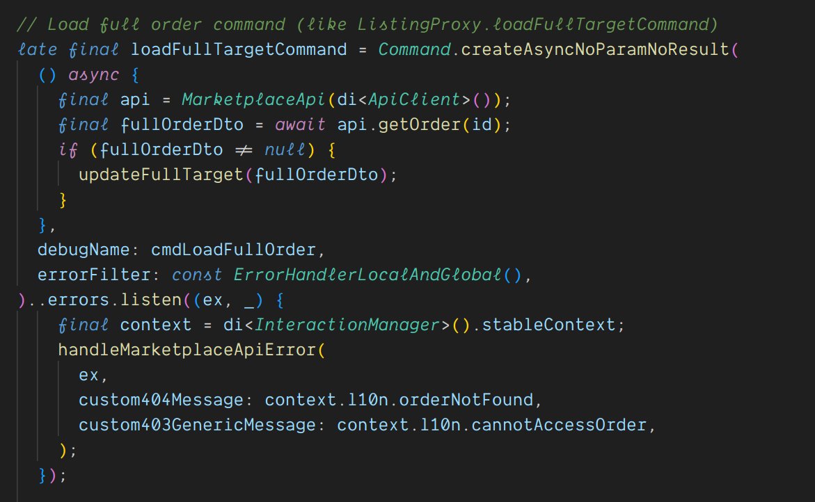ThomasBurkhartB's tweet image. one nice side effect of using Commands from command_it in #flutterdev is that you can completely ignore error handling at the beginning.
any exception will be forwarded to the the global error handler.
When you need individual handling you only have to add an errorFilter and…