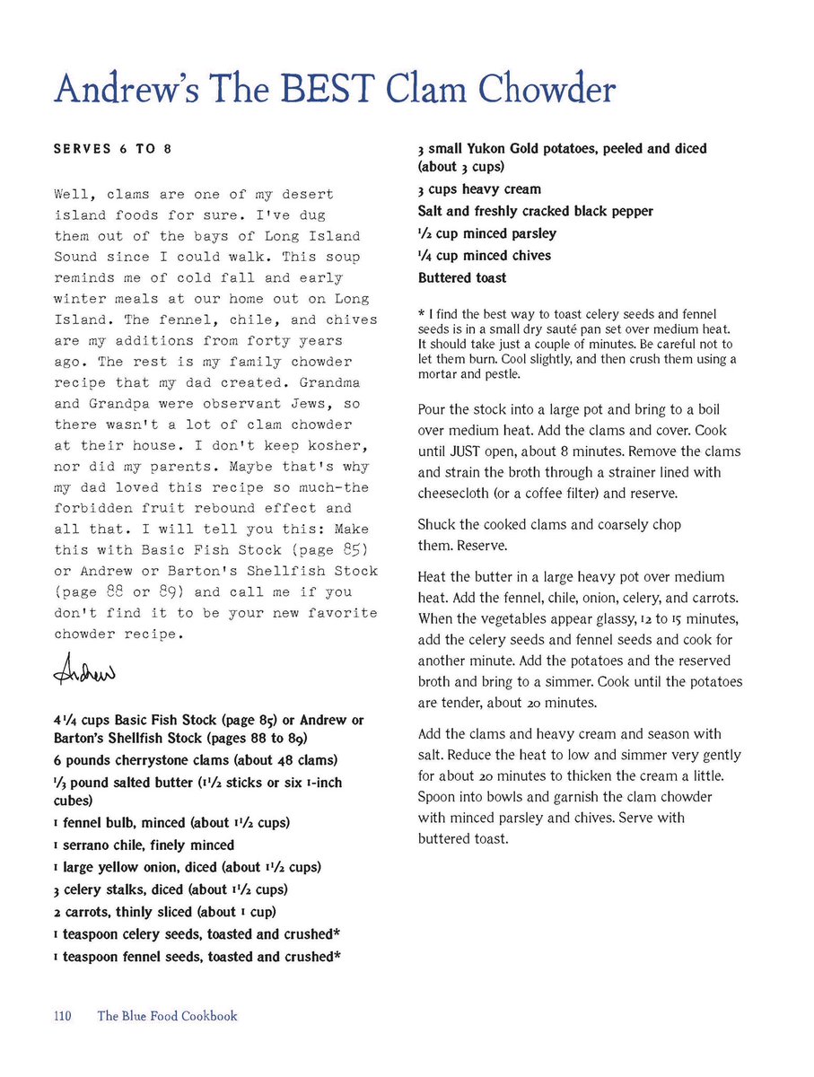 Clams are my desert island food. I’ve been digging them out of Long Island Sound since I could walk, and this chowder? It’s the BEST version you’ll ever have.

I’m giving you this recipe from The Blue Food Cookbook as a sneak peek—it drops next week. Pre-order now and get 50% off