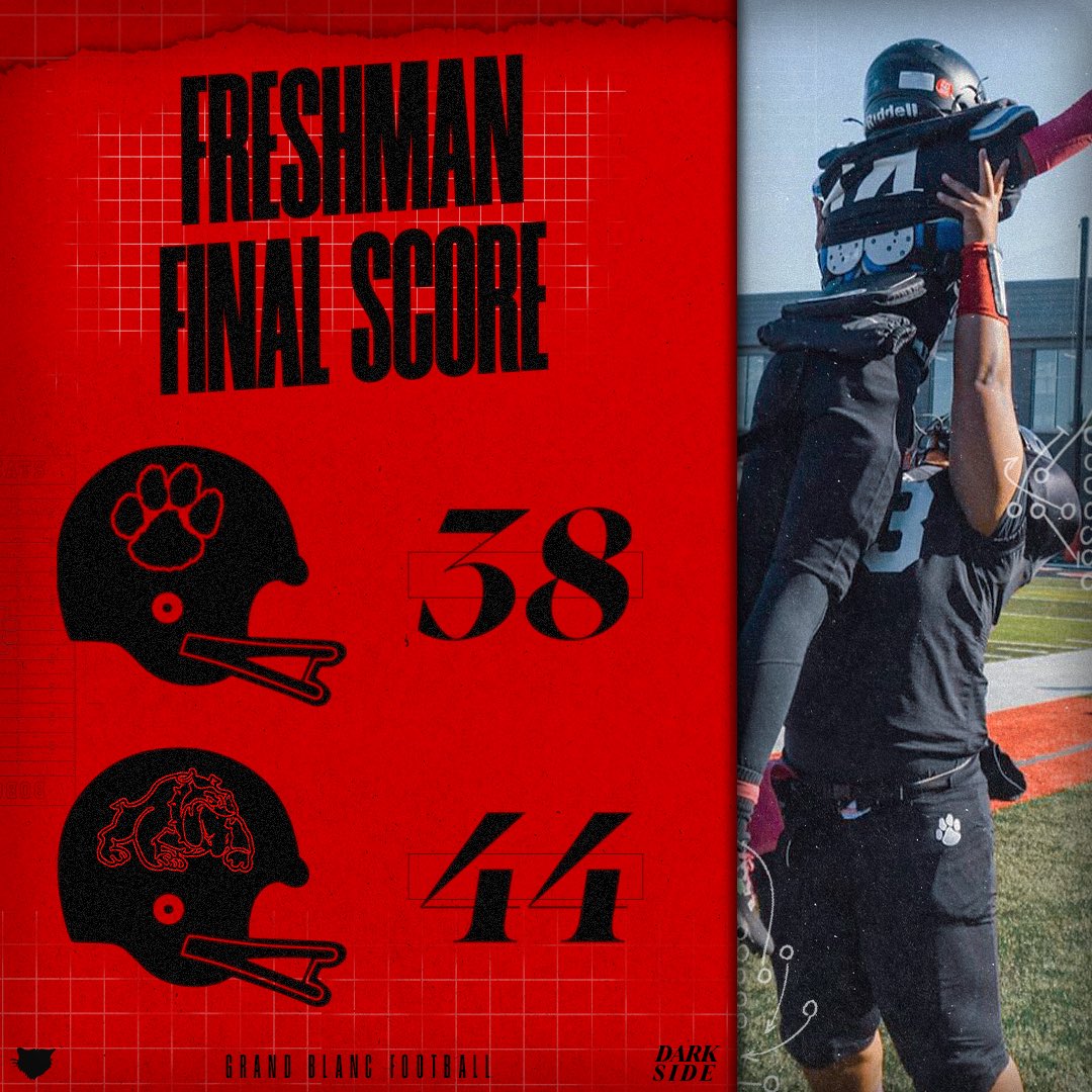 GrandBlancFB's tweet image. It was a back-and-forth season finale, but the Freshman team fall short to the Bulldogs and end their year with a 7-2 record

#DARKSIDERETURNS 🐾🏈