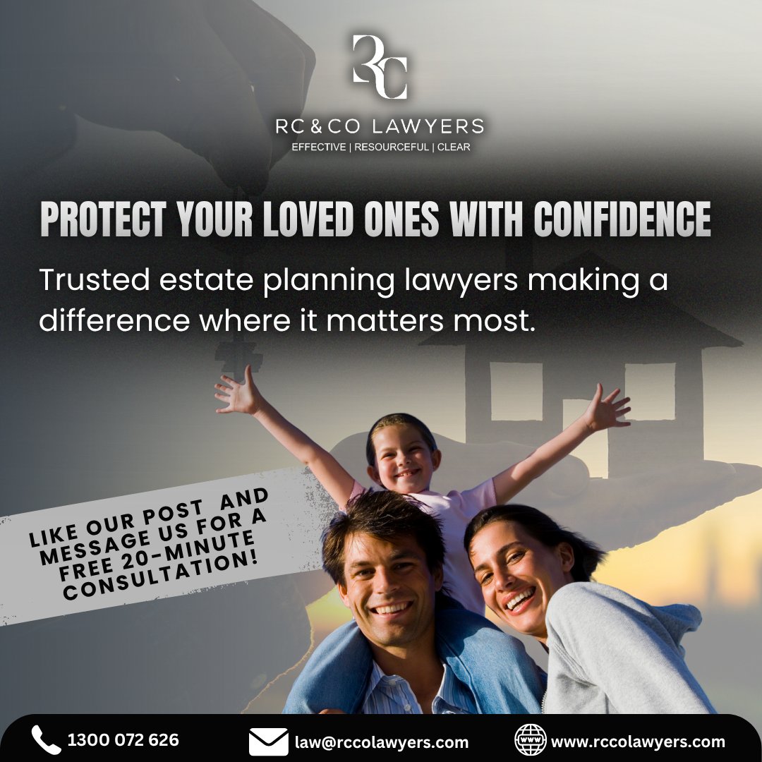 rcco_law's tweet image. Protect your loved ones through expert estate planning and tailored guidance from RC &amp;amp; Co Lawyers.

Protect what matters most contact RC &amp;amp; Co Lawyers now.

#EstateProtection #TrustLaw #FamilySecurity #EstatePlanningLawyers #RCandCoLawyers #VictoriaLegalExperts #MelbourneLawFirm