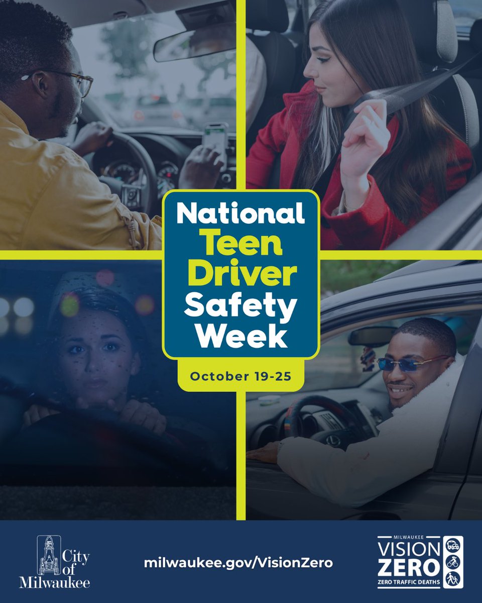 MilwaukeeDOA's tweet photo. 🚗#NationalTeenDriverSafetyWeek takes place October 19-25. To help keep each other safe on the road, the National Safety Council (NSC) has created a free toolkit. Get a head start on safe driving and get the toolkit at https://t.co/exavaYwmms. 🚗

#DriveItHOME 
#VisionZeroMKE https://t.co/rI5b1SiJ7r