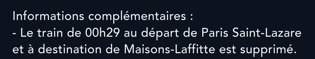 Poketchouu's tweet photo. Mouais, pas fan de ça 🤔 #ligneL
Hier, ils ont supprimé l'avant dernier, celui de 0h14 au départ de Paris, mais pas ce soir.
Un trou de 30 min précède le dernier train de la L3 et est quand même supprimé. ❓
Une solution a-t-il été mise en place ?
(@Plusdetrains 👀) https://t.co/MEy8jnfCXM