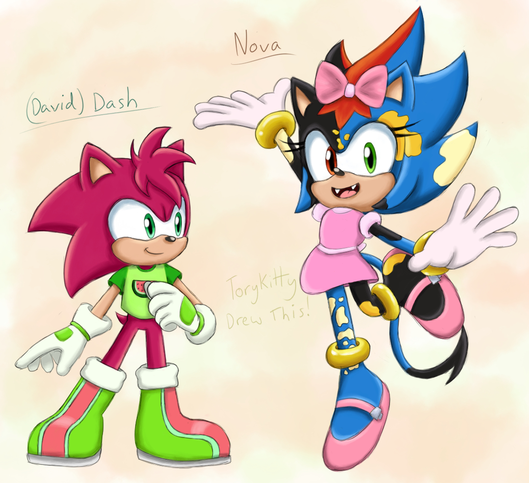 Updated design for Dash, a Sonamy fankid from the Divorced Single Dad AU. Old design on the right with his half sister, Nova, a lab born sonadow fankid. Gonna redesign her at some point too... #SonicTheHedgehog #sonicAU #sonamy #sonadow