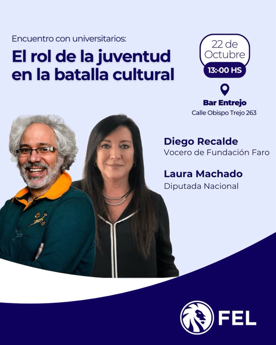 ¡Desde FEL te traemos un almuerzo imperdible!

Compartiremos un encuentro abierto con uno de los divulgadores más reconocidos de las ideas de la libertad: Diego Recalde. Lo acompañará Laura Rodríguez Machado, Diputada Nacional.

👉Más información al privado. CUPOS LIMITADOS.