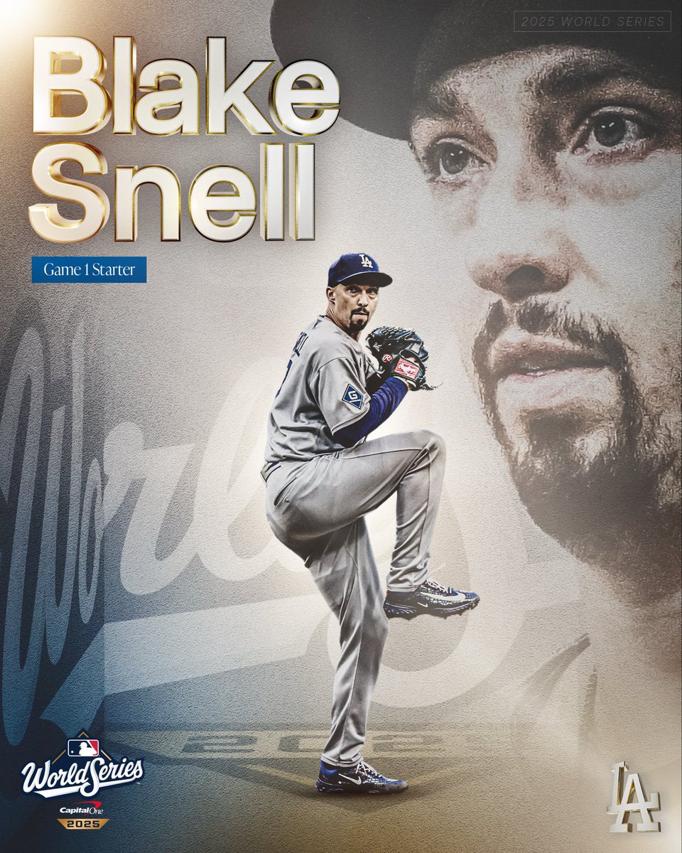 Dodgers's tweet image. On the mound for Game 1 of the #WorldSeries, Blake Snell. 🔥