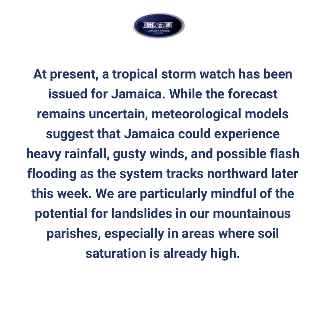 AndrewHolnessJM's tweet image. Statement to Parliament by the Honourable Matthew Samuda, Minister of
Water, Environment and Climate Change on Tropical Storm Melissa.