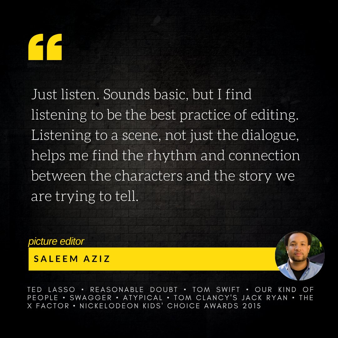 postinblack's tweet image. Editor Saleem Aziz on the power of listening to a scene beyond the dialogue, in order to dive further into the story.