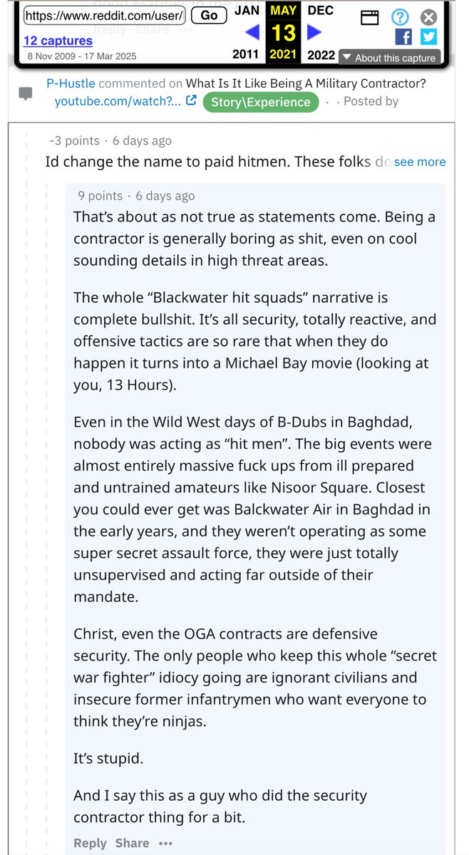 rohmerfan1127's tweet image. In 2021, Platner replied to a Reddit comment describing Blackwater mercenaries as “paid hitmen” who “do the dirty of the dirty” by dismissing the “Blackwater hit squads” narrative (the Find, Fix, Finish program developed by Cheney, Cofer Black, & Ric Prado) as “complete bullshit”
