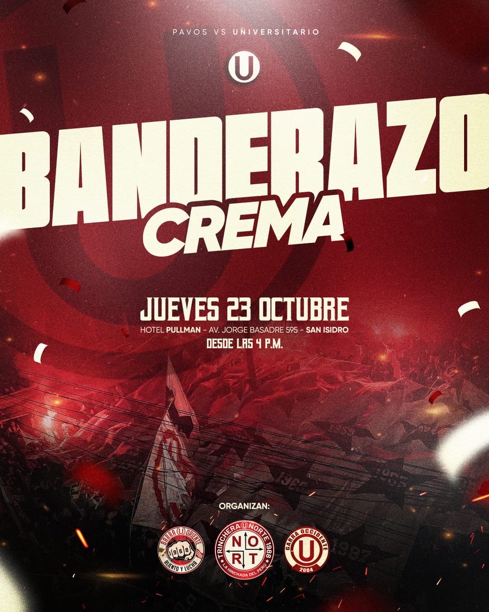 ¡Universitario, Un sentimiento nacional!
Acompáñanos este jueves a despedir al equipo para el partido contra los pavos.
Los esperamos desde las 4 pm para darle todo el aliento al más campeón! 🔥