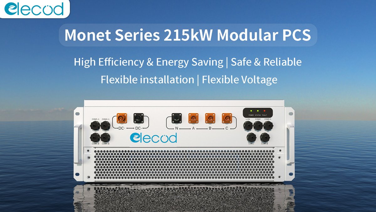 ElecodElectric's tweet image. 💡 Why choose #800Vac output?
Elecod 215kW PCS (1500Vdc) supports 400V / 690V / 800V AC output.
✅ Directly connects with 800Vac PV inverters
✅ No step-up transformer needed
✅ Higher efficiency, lower system cost
Smart integration starts here ⚡
#Elecod #PCS #EnergyStorage