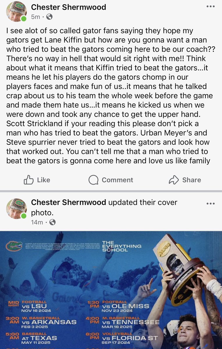 DopeGator420's tweet photo. #FloridaGators fan urges @FloridaGators AD not to hire Lane Kiffin since he’s tried to beat the Gators before. 

Do you think UF should pass on @Lane_Kiffin for this reason? https://t.co/26fZnKL8Vb