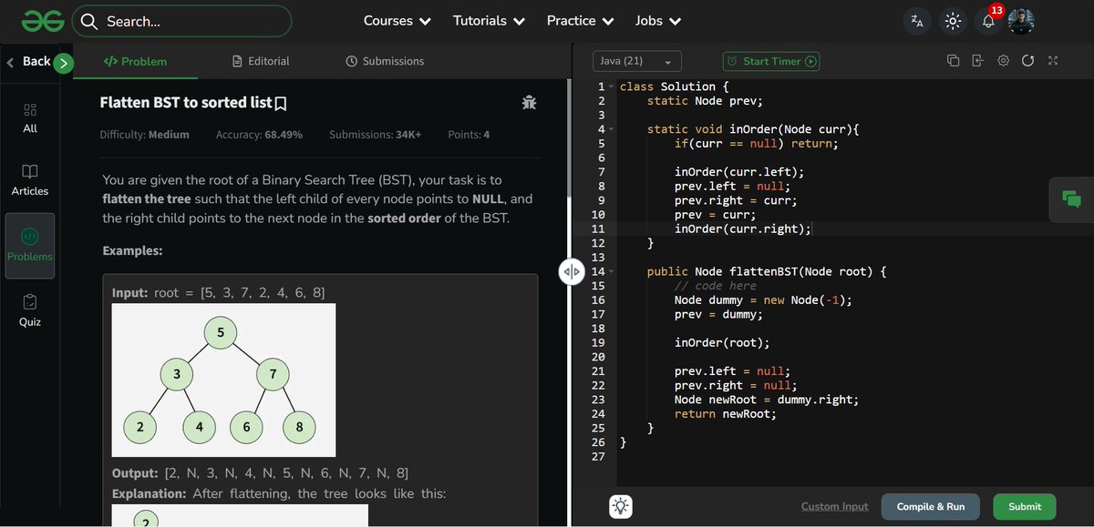 amanhaidry's tweet image. 🗓️Day 91/100
#100DaysOfCode with @GeeksforGeeks 🚀
#binarysearchtree in #DSA
✅Flatten BST to Sorted List
✅Largest BST
✅Predecessor and Successor
🔗Course Link: geeksforgeeks.org/nation-skill-u…
#skillupwithgfg #nationskillup #100DaysOfDSA #geeksforgeeks #gfg #100DaysOfcoding