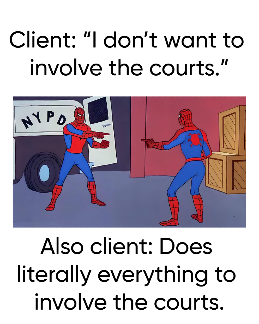 lpnlolz's tweet image. Client goal: Avoid court.
Client strategy: Send angry 11-paragraph emails, ignore agreements, escalate every call.

#ClientLogic #CourtroomBound #MediationWho