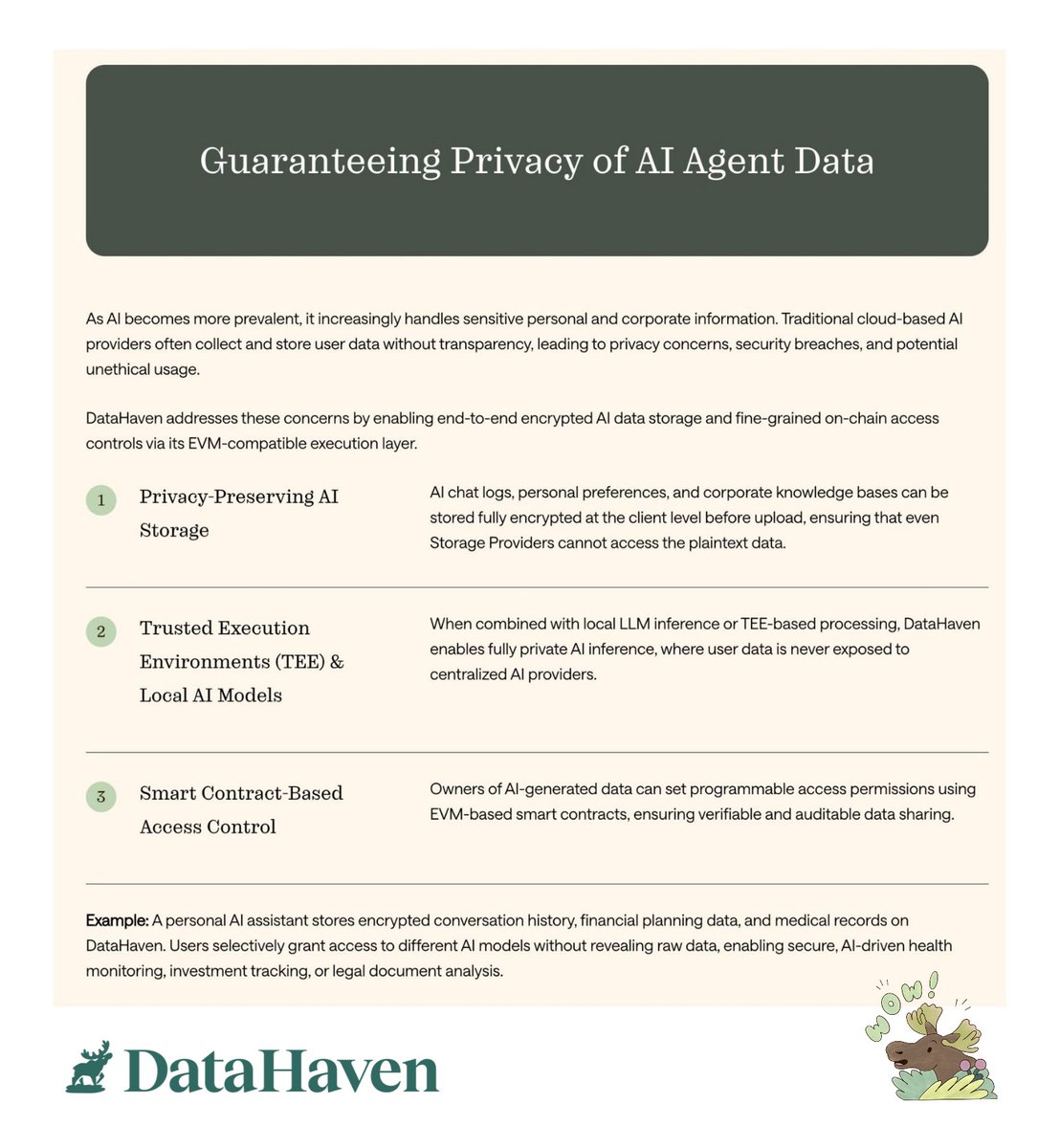 Ndy (@blazetera7) on Twitter photo How to ensure your AI agent's critical data will always be available & intact?
<a href="/DataHaven_xyz/">DataHaven 🫎</a> provides decentralized and verifiable backups for your agent models. Proof of data availability is sent on-chain, guaranteeing long-term resilience. Uncompromising AI data reliability. How to ensure your AI agent's critical data will always be available & intact?
<a href="/DataHaven_xyz/">DataHaven 🫎</a> provides decentralized and verifiable backups for your agent models. Proof of data availability is sent on-chain, guaranteeing long-term resilience. Uncompromising AI data reliability.
