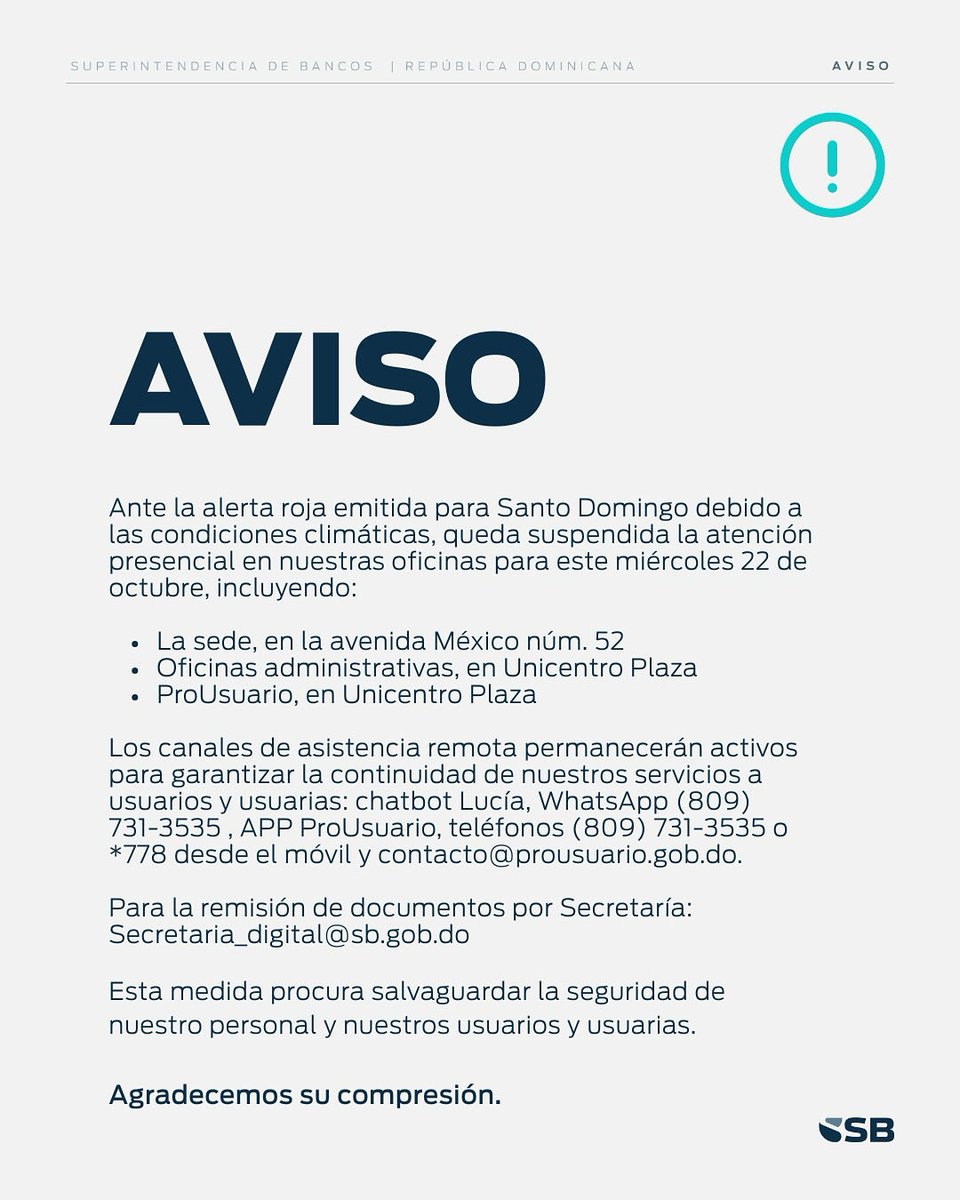 Atención: Nuestras oficinas no estarán ofreciendo servicios presenciales este miércoles debido a las condiciones climáticas.